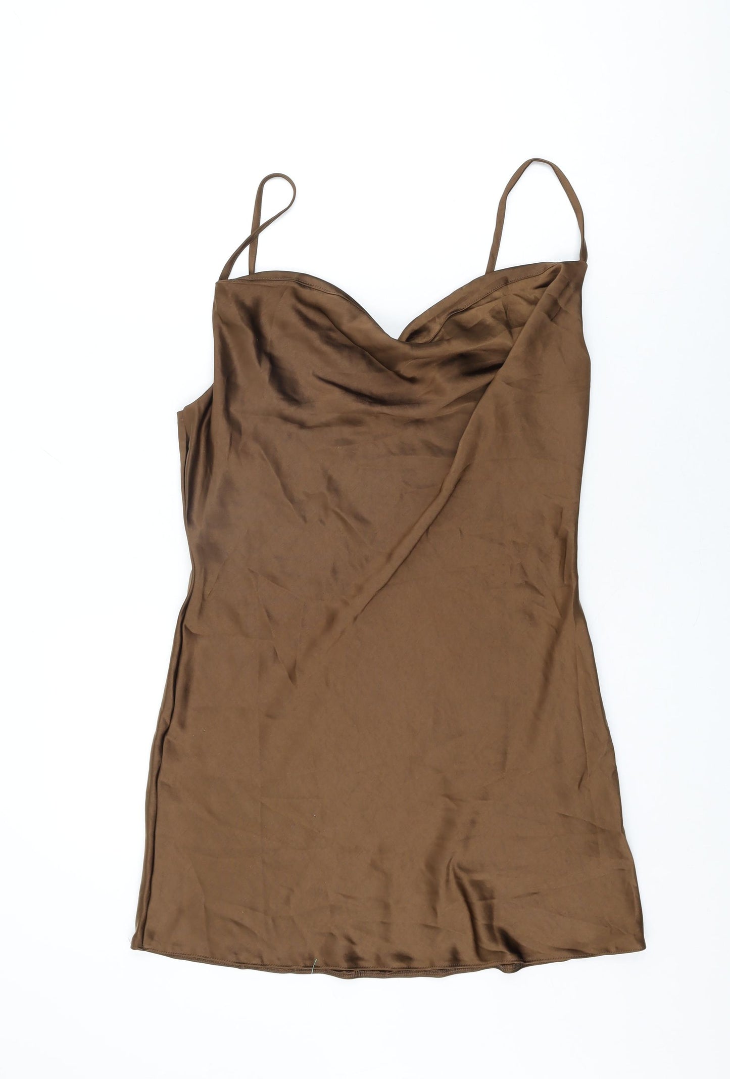 Boohoo Womens Brown Polyester Mini Size 14 Cowl Neck Zip