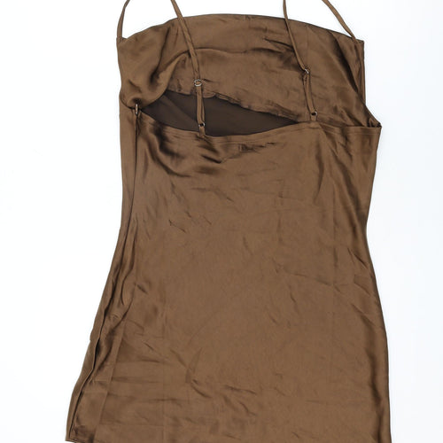 Boohoo Womens Brown Polyester Mini Size 14 Cowl Neck Zip