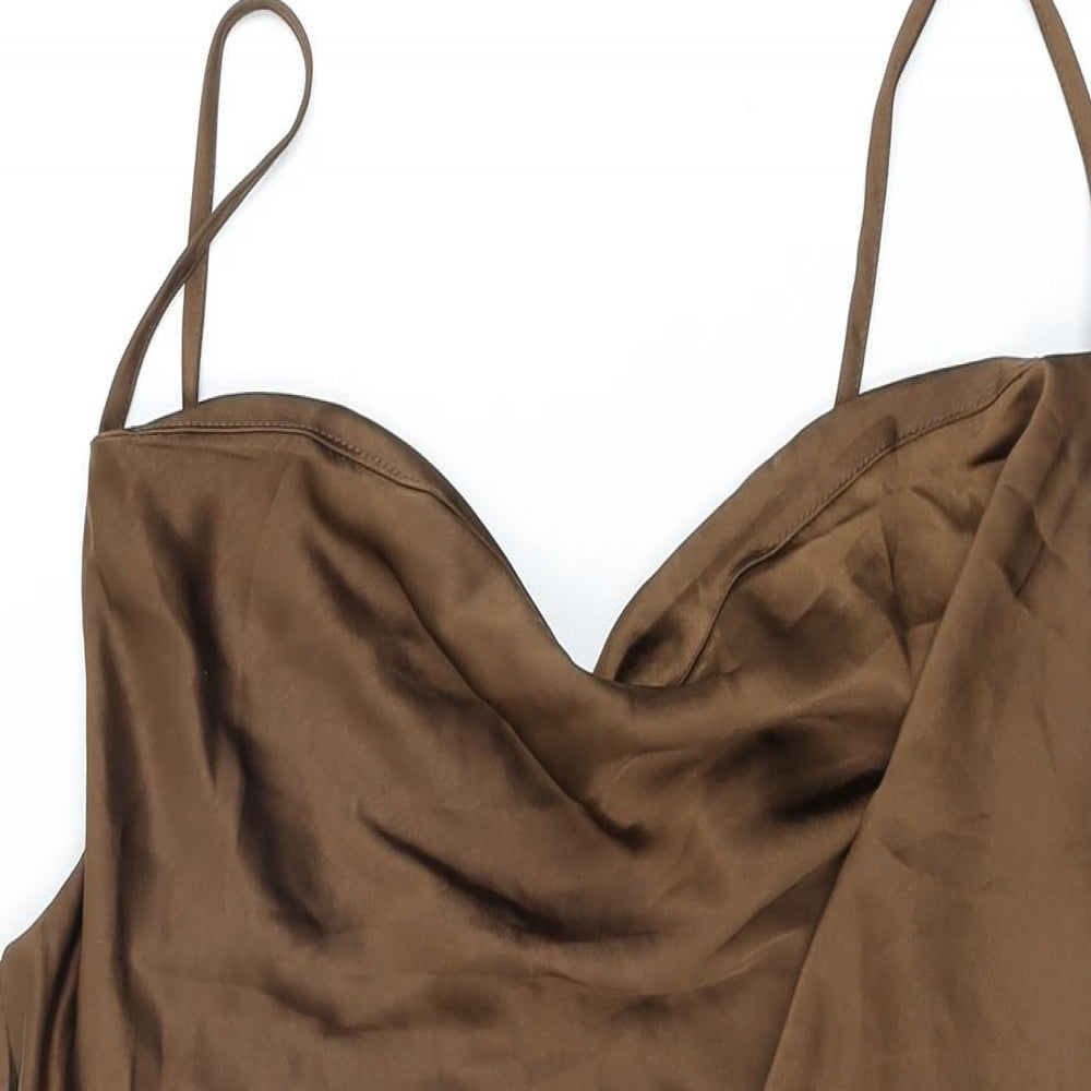 Boohoo Womens Brown Polyester Mini Size 14 Cowl Neck Zip