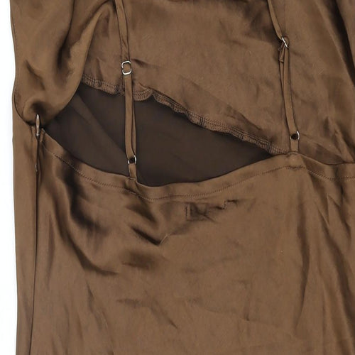 Boohoo Womens Brown Polyester Mini Size 14 Cowl Neck Zip