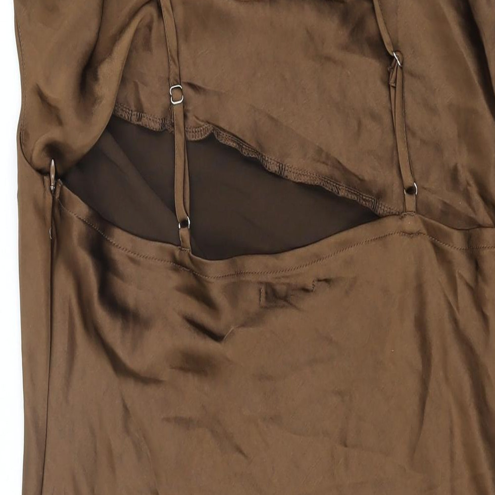 Boohoo Womens Brown Polyester Mini Size 14 Cowl Neck Zip