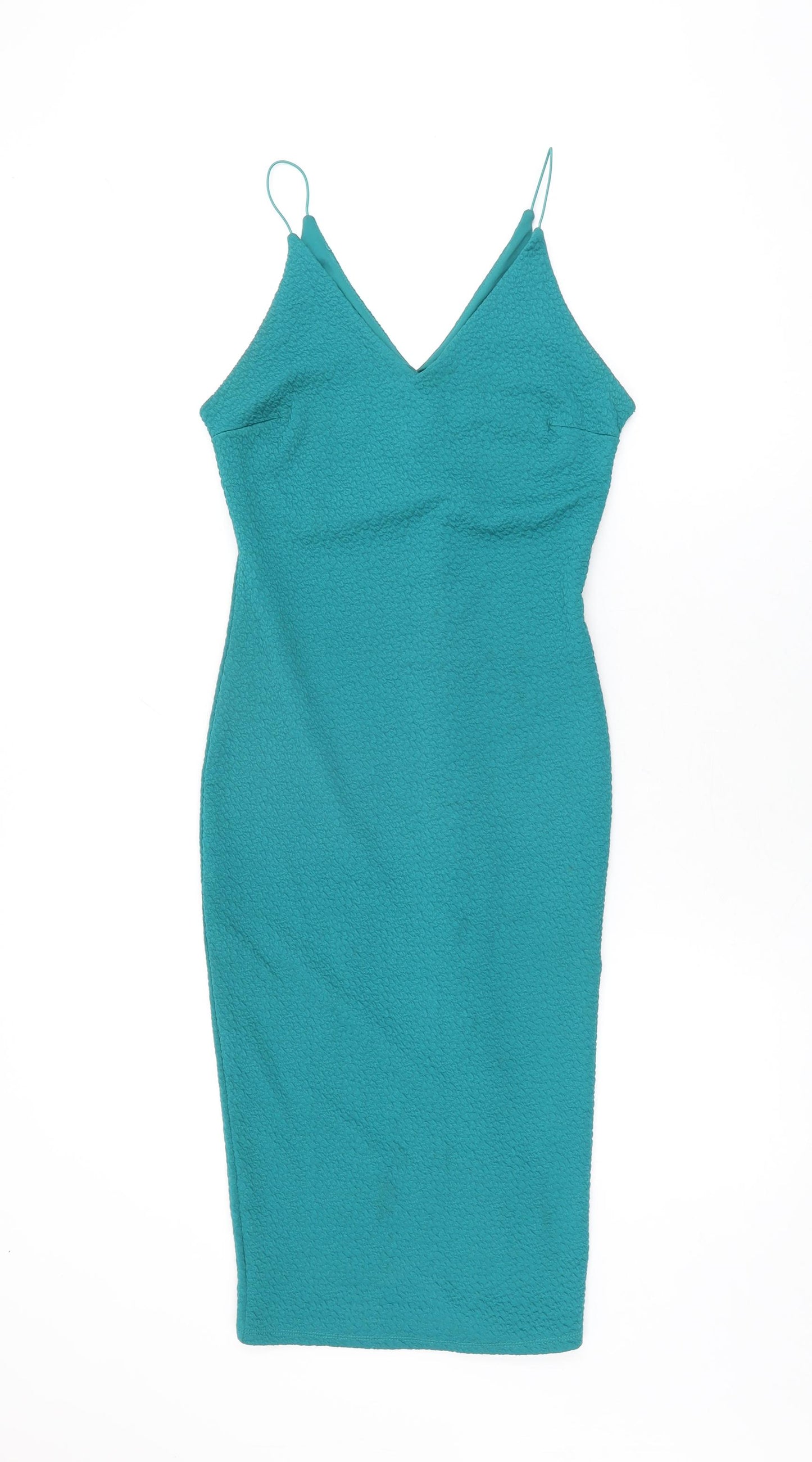 River Island Womens Blue Polyester Bodycon Size 10 V-Neck Pullover