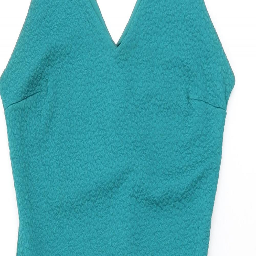 River Island Womens Blue Polyester Bodycon Size 10 V-Neck Pullover