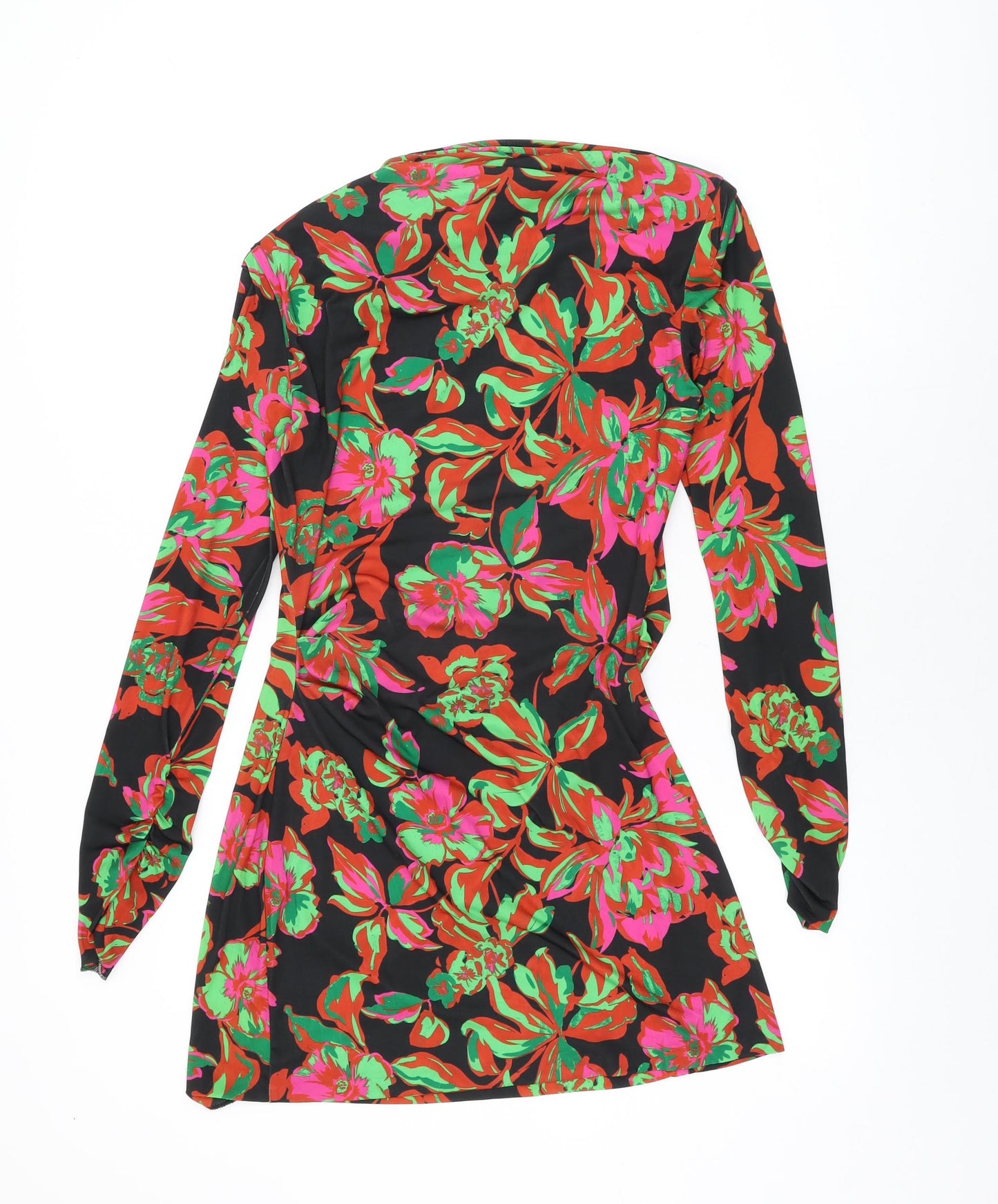 Zara Womens Black Floral Polyester Shift Size L Round Neck Pullover - Shoulder Pads