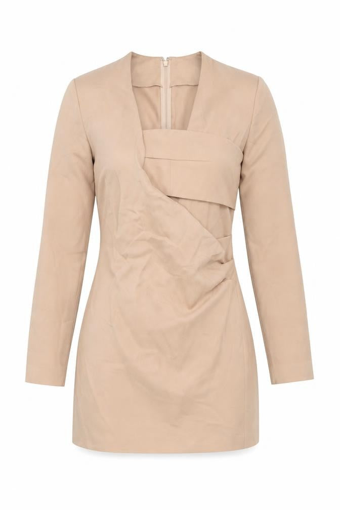 Front view of AQ/AQ women’s pink polyester mini, size UK 10, square neck zip