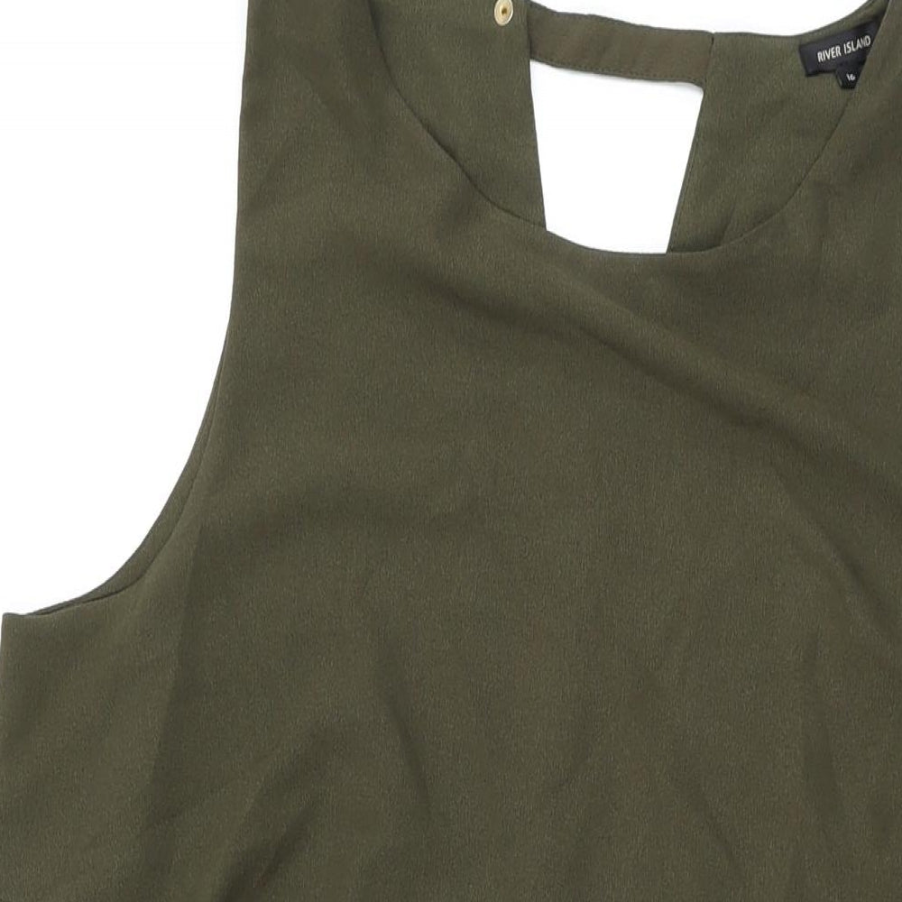 River Island Womens Green Polyester Basic Blouse Size 16 Round Neck