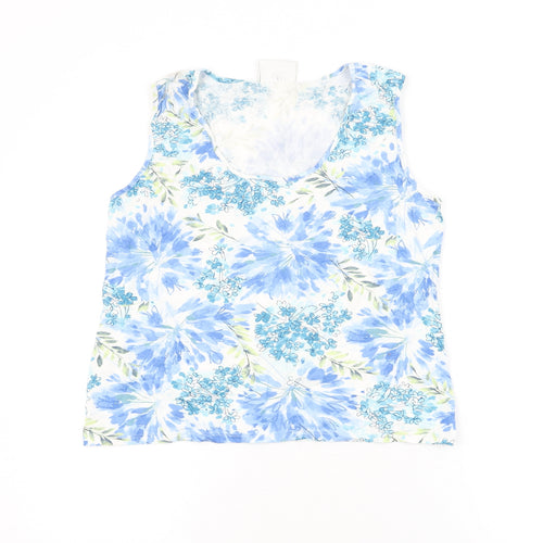 Gina Minetti Womens White Floral Viscose Basic T-Shirt Size 14 Round Neck