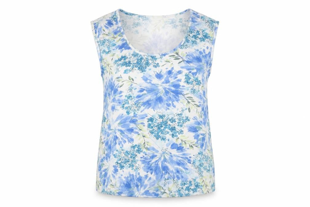Gina Minetti Womens White Floral Viscose Basic T-Shirt Size 14 Round Neck