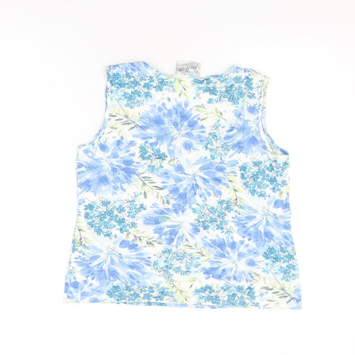 Gina Minetti Womens White Floral Viscose Basic T-Shirt Size 14 Round Neck