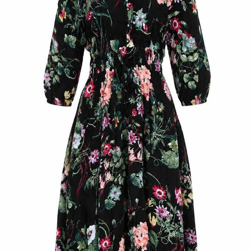New Feeling Womens Black Floral Viscose A-Line Size XL V-Neck Button