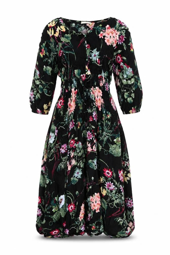 New Feeling Womens Black Floral Viscose A-Line Size XL V-Neck Button