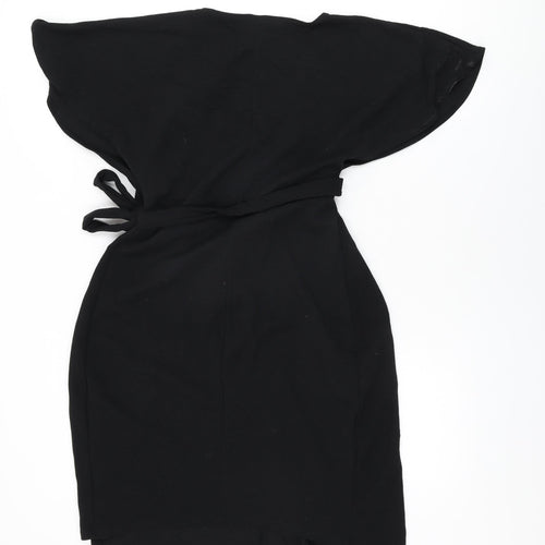 Boohoo Womens Black Polyester Wrap Dress Size 8 V-Neck Tie