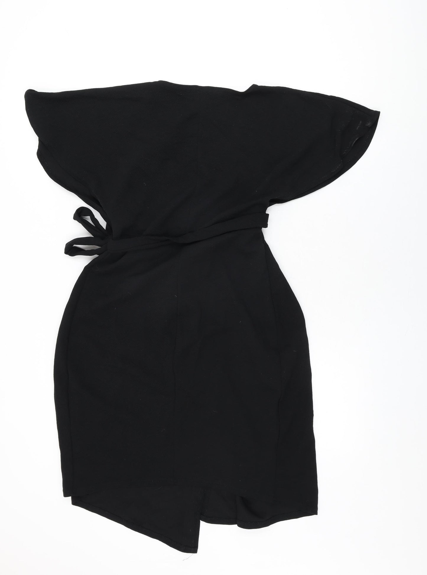 Boohoo Womens Black Polyester Wrap Dress Size 8 V-Neck Tie