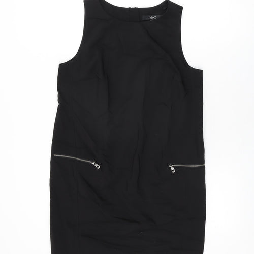 NEXT Womens Black Cotton Shift Size 12 Round Neck Zip
