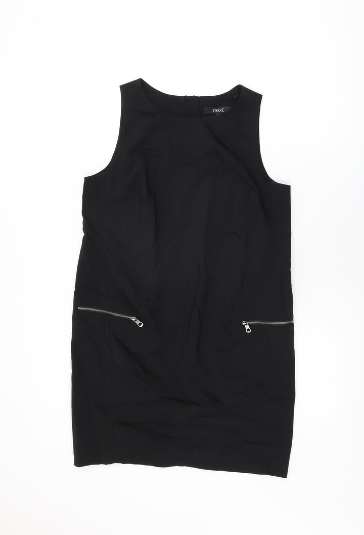 NEXT Womens Black Cotton Shift Size 12 Round Neck Zip