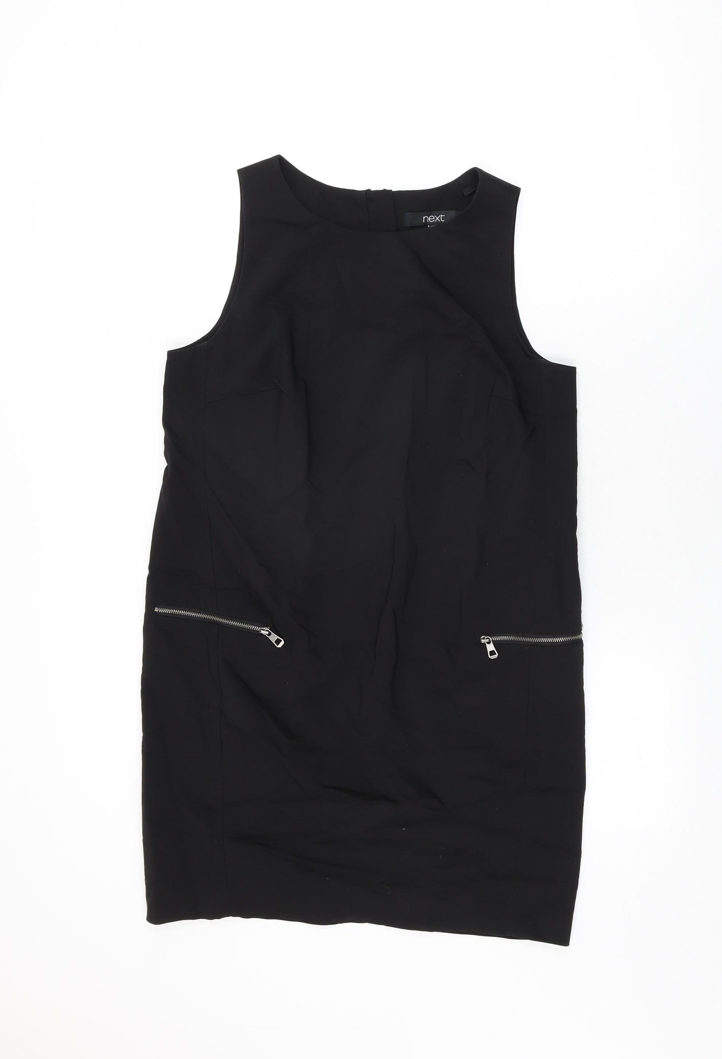 NEXT Womens Black Cotton Shift Size 12 Round Neck Zip