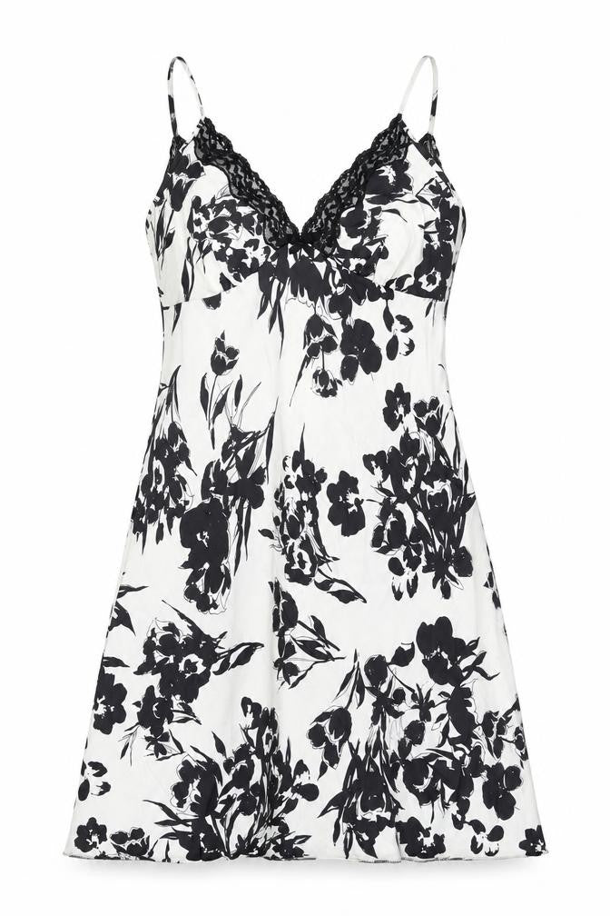Front view of Marks & Spencer women’s white floral polyester top dress, size UK 14