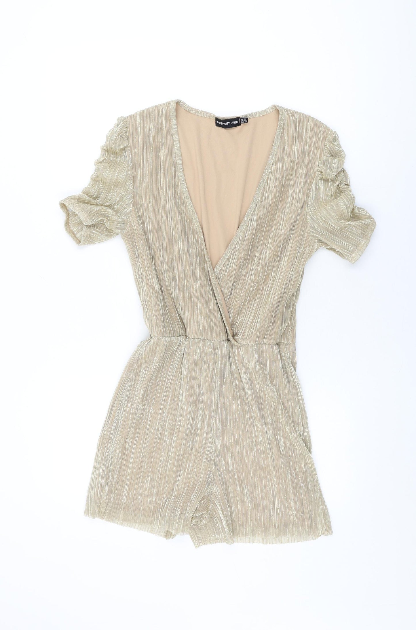 PRETTYLITTLETHING Womens Gold Polyester Playsuit One-Piece Size 14 L3 in Pullover