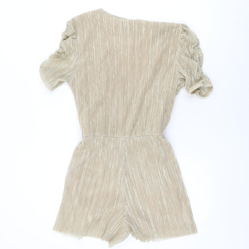PRETTYLITTLETHING Womens Gold Polyester Playsuit One-Piece Size 14 L3 in Pullover