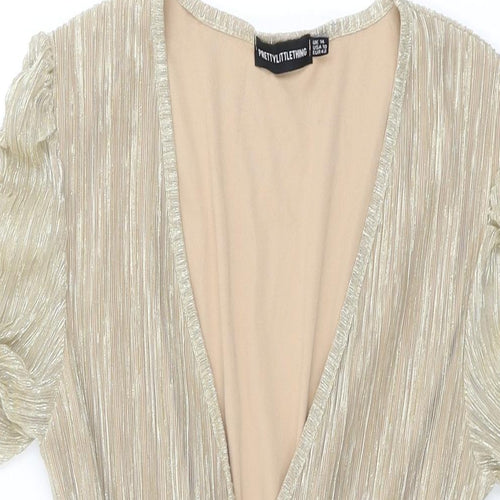 PRETTYLITTLETHING Womens Gold Polyester Playsuit One-Piece Size 14 L3 in Pullover