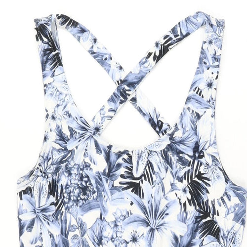 H&M Womens Blue Floral Polyester Skater Dress Size S Round Neck Pullover