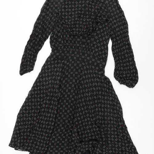 Graham Price Womens Black Geometric Polyester A-Line Size 14 Round Neck Zip - Frill Detail