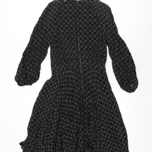Graham Price Womens Black Geometric Polyester A-Line Size 14 Round Neck Zip - Frill Detail