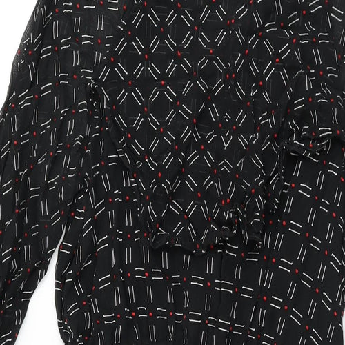 Graham Price Womens Black Geometric Polyester A-Line Size 14 Round Neck Zip - Frill Detail