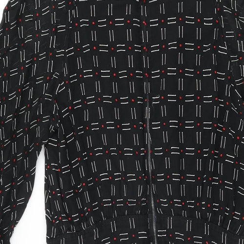 Graham Price Womens Black Geometric Polyester A-Line Size 14 Round Neck Zip - Frill Detail