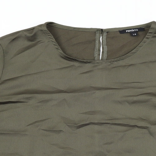 Pep & Co Womens Green Polyester Basic T-Shirt Size 14 Round Neck