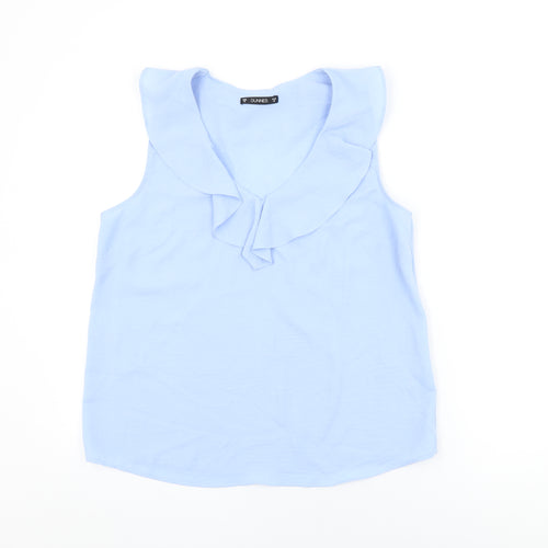 Dunnes Womens Blue Polyester Basic T-Shirt Size M V-Neck