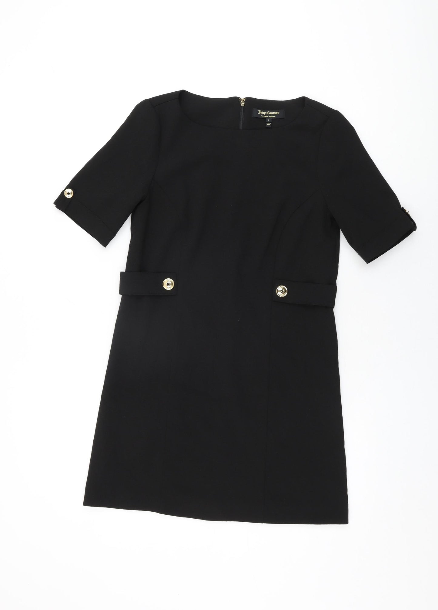 Juicy Couture Womens Black Polyester Shift Size 6 Round Neck Zip