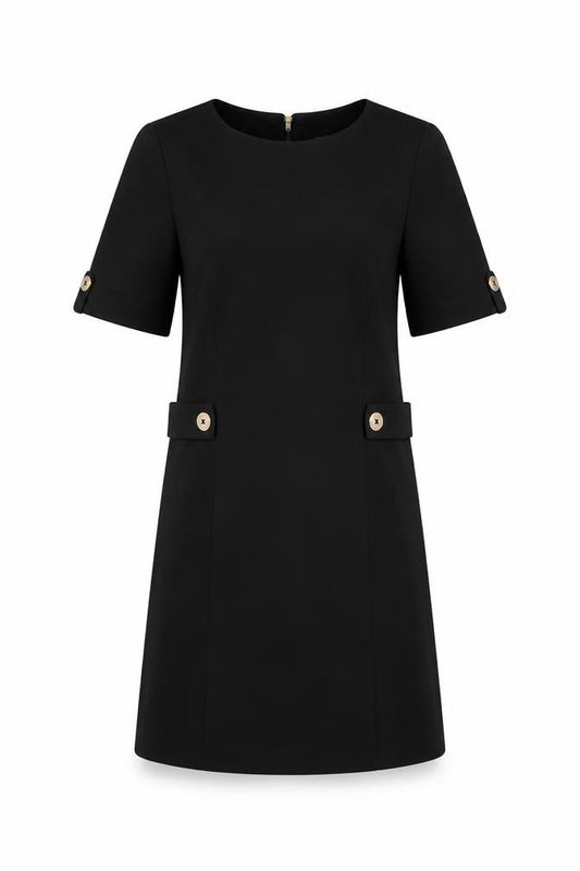 Front view of Juicy Couture women’s black polyester shift, size UK 6, round neck zip
