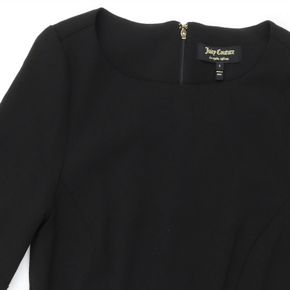 Juicy Couture Womens Black Polyester Shift Size 6 Round Neck Zip