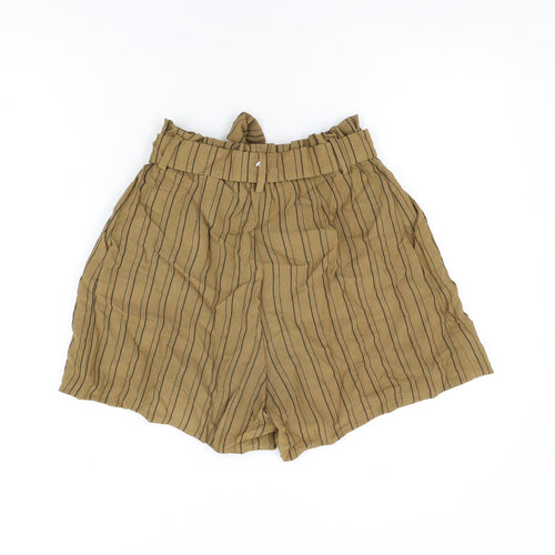 H&M Womens Brown Striped Viscose Paperbag Shorts Size 10 L4 in Regular Zip - Belted