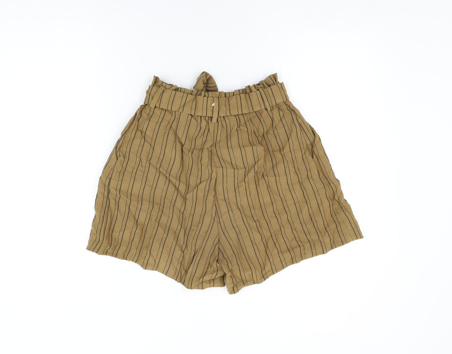 H&M Womens Brown Striped Viscose Paperbag Shorts Size 10 L4 in Regular Zip - Belted