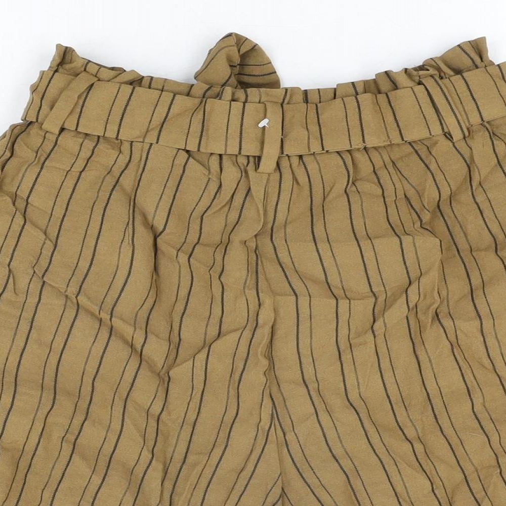 H&M Womens Brown Striped Viscose Paperbag Shorts Size 10 L4 in Regular Zip - Belted