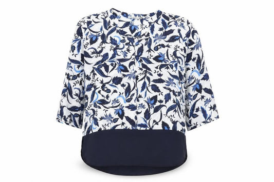 Front view of Soon women’s white floral polyester basic blouse, size UK 14, v-neck