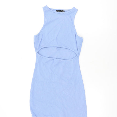 Boohoo Womens Blue Cotton Bodycon Size 8 Round Neck Pullover - Cut Out Detail