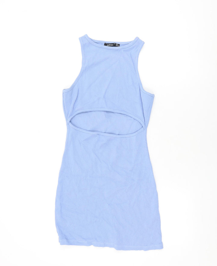 Boohoo Womens Blue Cotton Bodycon Size 8 Round Neck Pullover - Cut Out Detail