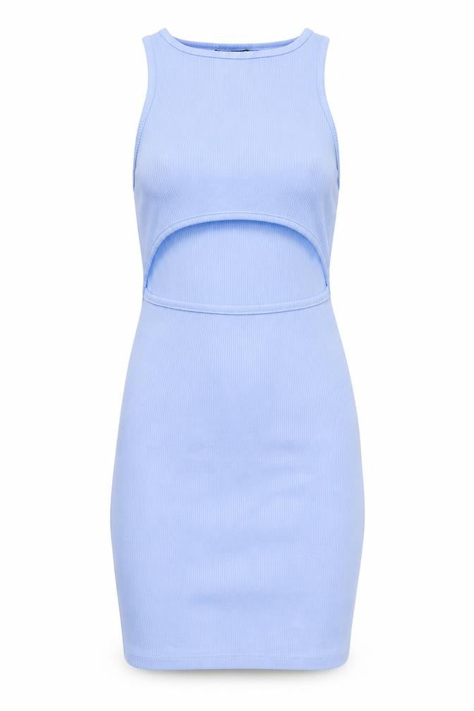 Boohoo Womens Blue Cotton Bodycon Size 8 Round Neck Pullover - Cut Out Detail