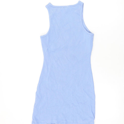 Boohoo Womens Blue Cotton Bodycon Size 8 Round Neck Pullover - Cut Out Detail