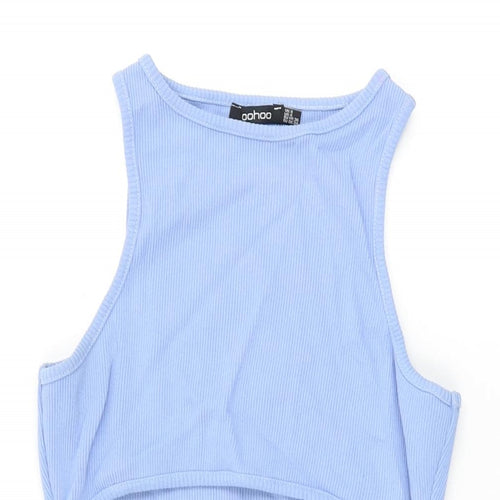 Boohoo Womens Blue Cotton Bodycon Size 8 Round Neck Pullover - Cut Out Detail