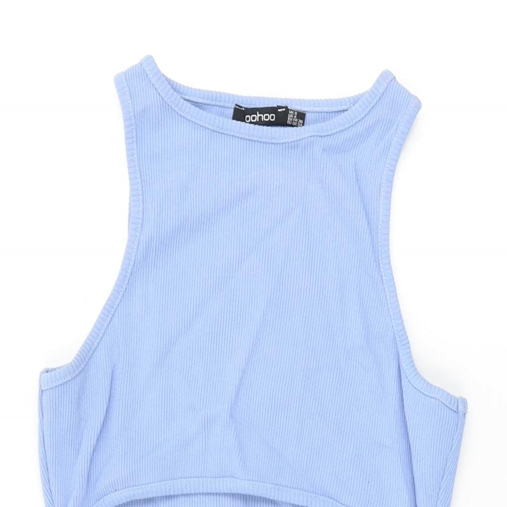 Boohoo Womens Blue Cotton Bodycon Size 8 Round Neck Pullover - Cut Out Detail