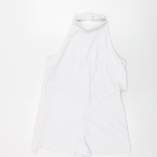PRETTYLITTLETHING Womens White Polyester Playsuit One-Piece Size 14 L3 in Button