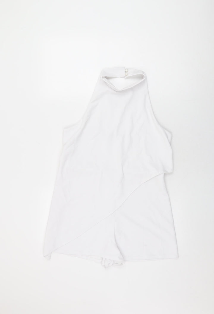 PRETTYLITTLETHING Womens White Polyester Playsuit One-Piece Size 14 L3 in Button
