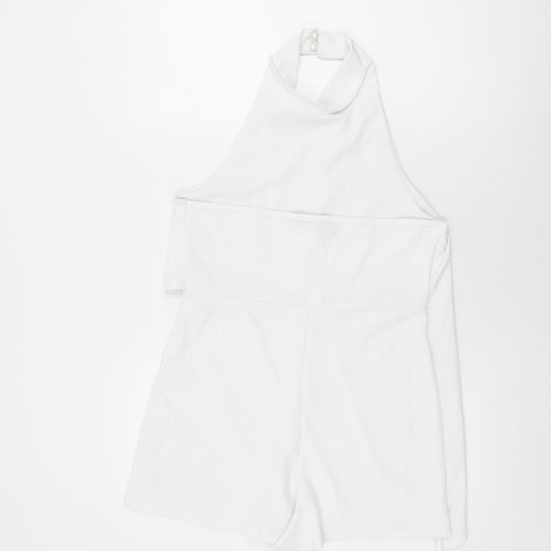 PRETTYLITTLETHING Womens White Polyester Playsuit One-Piece Size 14 L3 in Button