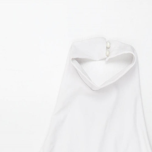PRETTYLITTLETHING Womens White Polyester Playsuit One-Piece Size 14 L3 in Button