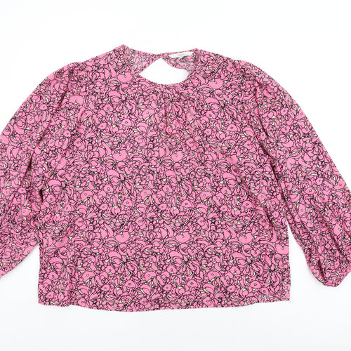 NEXT Womens Pink Geometric Polyester Basic Blouse Size L Round Neck - Balloon Sleeves