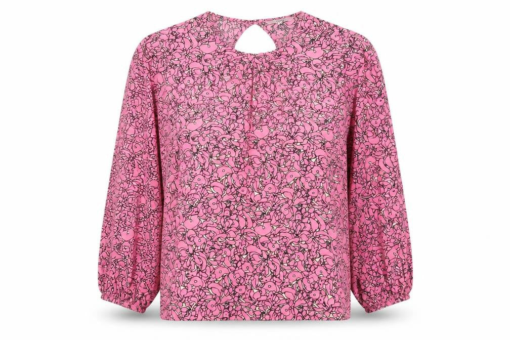 Next Womens Pink Geometric Polyester Basic Blouse Size L Round Neck - Balloon Sleeves